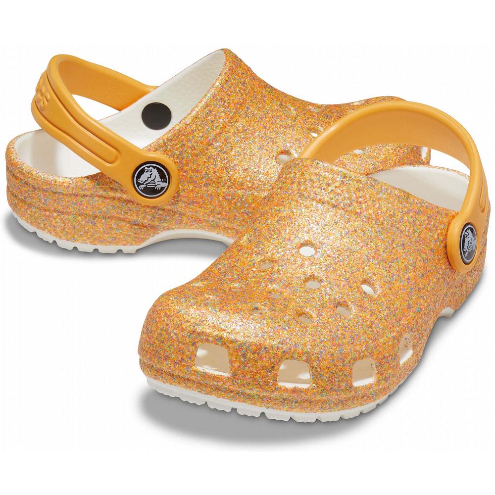 Gold Girls' Crocs Classic Glitter Clogs | NZ 1495DFMN